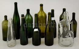 12 Db Régi üveg Palack, Jó állapotban, F?leg Dreher Sörös Palackok, M:17-29 Cm - Glas & Kristal