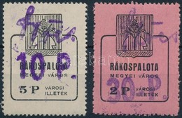 1945 Rákospalota Városi Illetékbélyeg 10P/5P + 30P/2P Sz?cs Névbélyegzéssel, A VÁROS 'V' Bet?jének Bal Oldali Szára Felü - Zonder Classificatie