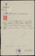 1912 Kassa, Kassa Szab. Kir. Város Polgármestere által Kiállított Hatósági Bizonyítvány, Okmánybélyeggel, Aláírással - Unclassified