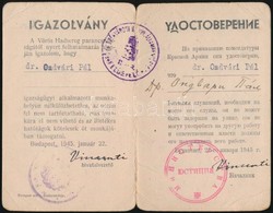 1945 Bp., Vörös Hadsereg Parancsnoksága által Kiállított Kétnyelv? Igazolvány - Zonder Classificatie