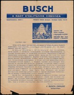 Cca 1935 Busch Cirkusz Reklám Nyomtatványa 50%-os Propaganda Jegyr?l, Széleinél Szakadt, 29x23 Cm - Reclame