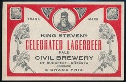 Cca 1920 Szent István Láger, Exportra Készült Sörcímke, Polgári Serf?zde, 7,5x12 Cm / Civil Brewery, King Steven's Celeb - Pubblicitari