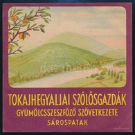 Tokajhegyaljai Sz?l?sgazdák Gyümölcsszeszf?z? Szövetkezete Sárospatak Címke, Tokaj Látképével, 14x14 Cm - Pubblicitari