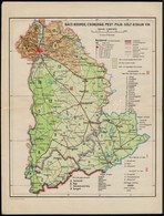 Bács-Bodrog, Csongrád és Pest-Pilis-Solt-Kiskun Vármegye Térképe, 1:800000, Révai Offset, 32,5×24,5 Cm - Andere & Zonder Classificatie