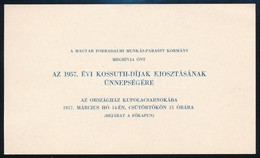 1957 Meghívó A Forradalom Leverését Követ? Els? Kossuth-díj átadó ünnepségére - Ohne Zuordnung