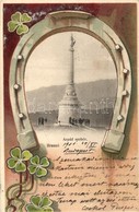 T2 Brassó, Kronstadt, Brasov; Árpád Szobor. Szecessziós Lóherés Litho Keret / Monument, Art Nouveau Clover Litho Frame - Zonder Classificatie