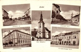 T2 Zsibó, Jibou; Rákóczi út és Kossuth Utca, Járásbíróság, Mez?gazdasági Bank, Református Templom / Streets, Church, Cou - Ohne Zuordnung