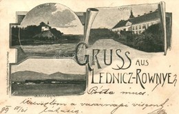 T3 1899 Lednicróna, Lednicz-Rovne, Lednicz-Rownye, Lednické Rovne; Kapelle, Kastell, Glasfabrik. Druck U. Verlag Von Leo - Zonder Classificatie