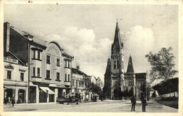 T3 Munkács, Mukacheve, Mukacevo; Masaryk Utca, Római Katolikus Templom, Dr. Ferenczy Gyógyszertár, Teherautó, üzletek /  - Ohne Zuordnung