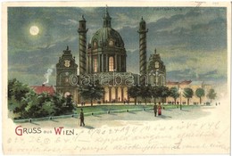 T2 Vienna, Wien; Karlskirche / Church. Night. Litho - Ohne Zuordnung