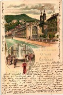 T2 1899 Karlovy Vary, Karlsbad; Sprudelcolonnade, Sprudel / Fountain. Litho - Zonder Classificatie