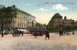 T2 Plzen, Pilsen; Radecky Promenade Mit Dem Theater / Promenade With Theatre And Tram - Ohne Zuordnung