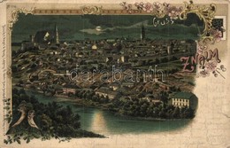T3 Znojmo, Znaim; General View, Thaya River, Castle, Church. Regel & Krug No. 1710. Art Nouveau, Floral, Litho (szakadás - Ohne Zuordnung