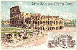 ** T2 Rome, Roma; Grand Hotel De La Minerve. Anfiteatro Flavio Detto Il Colosseo / Hotel Advertisement, Litho - Zonder Classificatie