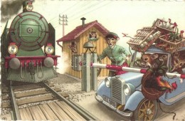 T2/T3 Mice In Railway Trouble With Locomotive. Alfred Mainzer - Modern Postcard (EK) - Ohne Zuordnung