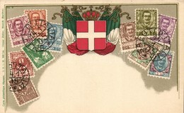 * T2 Italy; Set Of Stamps, Coat Of Arms, Flag, Ottmar Zieher's Carte Philatelique No. 9. Litho - Zonder Classificatie