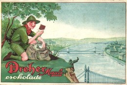 ** T3 Dreher Maul Csokoládé Reklámlapja, Cserkész A Gellért-hegyen / Hungarian Chocolate Advertisement Card With Boy Sco - Non Classificati