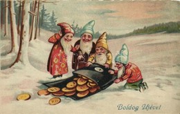 ** T2/T3 Dwarves With A Purse Of Coins, New Year Greeting Card, Litho (EK) - Non Classificati