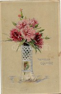 * T2/T3 Flower Greeting Card, Silver Decorated Litho (EK) - Zonder Classificatie