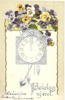 T2 Boldog újévet! / New Year Greeting Art Postcard. Silver Floral Litho - Zonder Classificatie