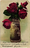 T3 Rose Flowers In Vase, Litho, S: L (surface Damage) - Zonder Classificatie