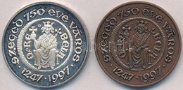 1997. 'Szeged 750 éve Város 1247-1997' Ag és Br Emlékérem Pár Tokban (34g/0.925/42,5mm) T:1-,2 Patina - Zonder Classificatie