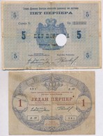 Montenegró 1914. 1P + 5P érvénytelenítve T:III,IV
Montenegro 1914. 1 Perper + 5 Perpera Cancelled C:F,G - Unclassified