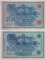 Német Birodalom 1908. 100M (2xklf) Piros és Zöld Pecséttel T:II,III
German Empire 1908. 100 Mark (2xdiff) Red And Green  - Unclassified