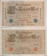 Német Birodalom 1910. 1000M (2xklf) Piros és Zöld Pecsét T:II
German Empire 1910. 1000 Mark (2xdiff) Red And Green Seal  - Zonder Classificatie