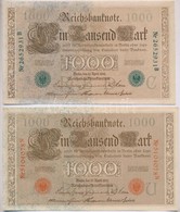 Német Birodalom 1910. 1000M (2xklf) Piros és Zöld Pecsét T:II
German Empire 1910. 1000 Mark (2xdiff) Red And Green Seal  - Unclassified