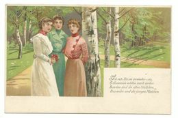 Drei Damen Im Birkenwald Unsignierte Mailick Präge-Litho Um 1900 - Mailick, Alfred