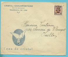 334 Op Brief Hoofding " CRISTAL-CHAUDFONTAINE / L'EAU DE CRISTAL"  (pigeon/duif) - Tipo 1929-37 (Leone Araldico)