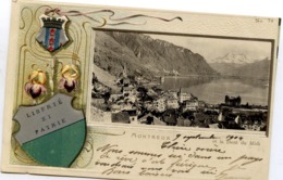 Delcampe - Suisse - MONTREUX  Et La Dent Du Midi - Carte Gaufrée, Relief Avec Blasons - Mon