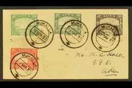 1937 REGISTERED COVER TO ADEN  Franked "Dhows" ½a, 9p, 1a And 2a Tied By Mukalla 22 Apr 37 Cdss With On Reverse A Blue R - Aden (1854-1963)