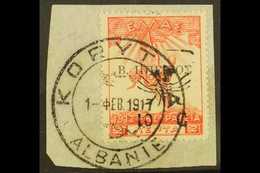 FRENCH ADMINISTRATION OF KORYTSA  1916 10c On 2l Rose, Campaign Stamp, Kara 139, Superb Used On Piece. Only 368 Copies I - Albania