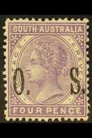 SOUTH AUSTRALIA  OFFICIALS. 1899-1901 4d Violet "O S" Opt't, SG O84, Fine Mint For More Images, Please Visit Http://www. - Other & Unclassified