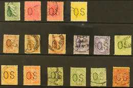 WESTERN AUSTRALIA  OFFICIALS. A Selection Of "OS" Punctured Official Perfins With Values To 2s. Interesting (16 Stamps)  - Sonstige & Ohne Zuordnung