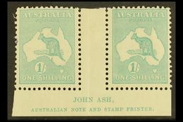 1915-27  1s Blue-green, SG 40, JOHN ASH Imprint Gutter Pair, Mint, Tiny Ink Spot At Left. For More Images, Please Visit  - Other & Unclassified