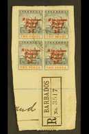 1907 KINGSTON RELIEF FUND  (Fifth Setting) Upright Overprint 1d On 2d (SG 153) BLOCK OF FOUR Fine Used On Piece, One Sta - Barbados (...-1966)