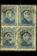 1868-73  3c Blue, Queen Victoria, Perf.12, BLOCK OF FOUR, SG 37, Used With Fancy Cancels. Rare Block. For More Images, P - Other & Unclassified