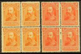 1897-98  King Edward VII 2c Orange, SG 86, Fine Nhm Block Of Four, 2c Scarlet, SG 87, Fine Mint Block Of Four With Two N - Other & Unclassified