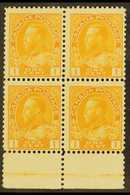 1911-25  1c Yellow Admiral (Unitrade 105) With Type C LATHEWORK In The Lower Sheet Margin Of A Block Of Four, Fine Mint. - Other & Unclassified