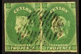 1857  2d Blue Green, SG 3, Used Pair With Margins To 3 Sides. Attractive Item. For More Images, Please Visit Http://www. - Ceylon (...-1947)