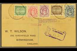 1917  (June) Attractive "Wilson" Envelope Registered To England, Bearing ½d And 2d Tern, 1d, 1½d And 2½d Queen, Tied Rar - Cook