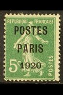 PRECANCELS  1920 5c "Postes Paris" Overprint, Yvert 24, Mint With Gum Disturbances, Fresh, Cat 425 Euro = £320+. For Mor - Sonstige & Ohne Zuordnung