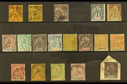 INDO - CHINA  1889-99 USED 19TH CENTURY RANGE On  A Stock Card. Includes 1889 5 On 35c Surcharges In Red And Black, 1891 - Other & Unclassified