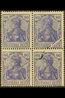 1920-21  80pf Ultramarine Germania (Michel 149, SG 148), Fine Mint BLOCK Of 4 Showing Spectacular PRINTING FLAW Caused B - Sonstige & Ohne Zuordnung