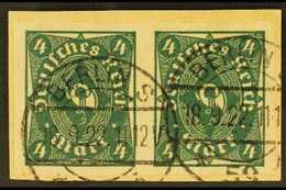 1922-23  4m Deep Green IMPERF (Michel 226a U, SG 206a), Superb Used Horizontal IMPERF PAIR On Piece Tied By Fully Dated  - Other & Unclassified