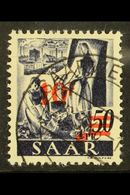 SAAR  1947 10f On 50pf Slate- Violet Original Printing, Michel 235 ZI (SG 232A, £7000), Very Fine Used With 2014 Straphi - Sonstige & Ohne Zuordnung