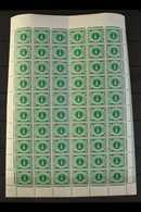 POSTAGE DUE  1942 ½d Emerald -green, SG D5, A Rare COMPLETE PANE OF 60, Showing VARIETIES Plate Flange Between 9/1 & 2,  - Other & Unclassified